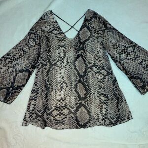 Show Me Your MuMu Joni Flow Dress Snake Skin Size Large Long Sleeve V Neck